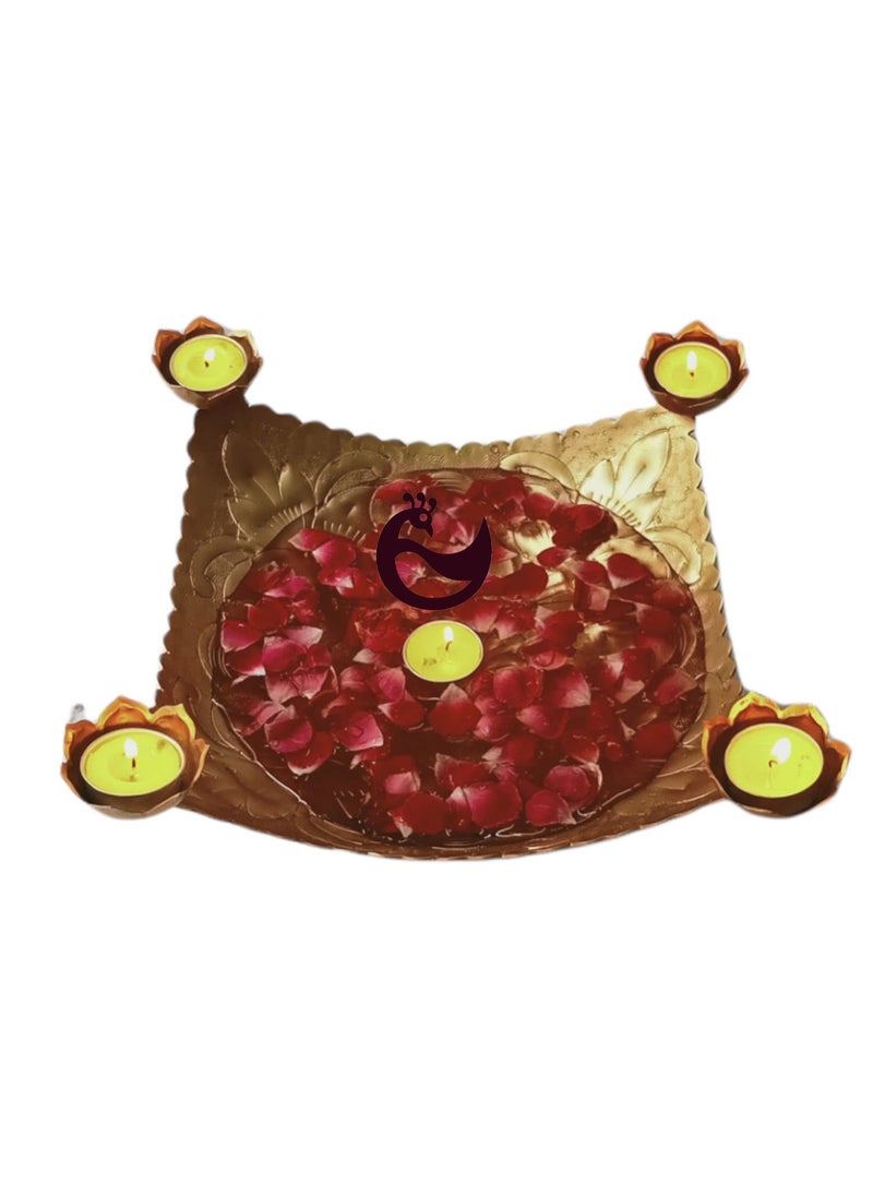 ANCH Aluminium Beautiful Handcrafted Urli Bowl with 3 Diyas | Home, Office and Table Decor | Urli Size - 12.5 Inches & Diya - 3Inch