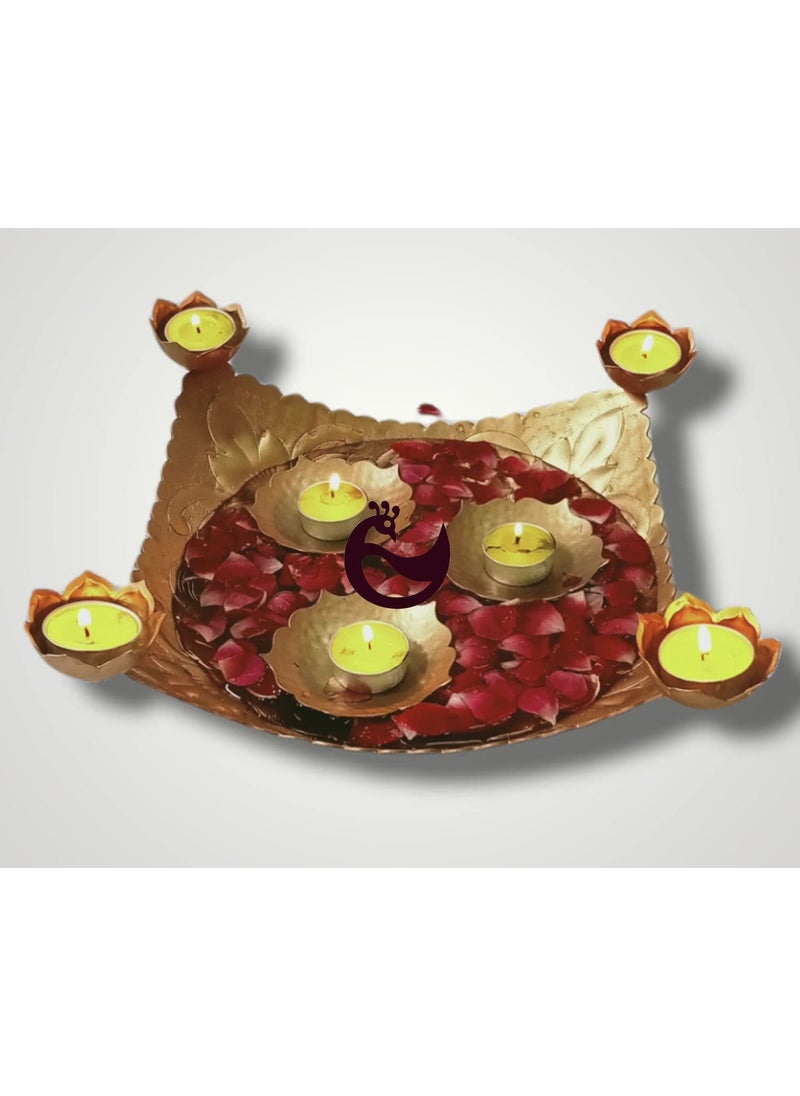 ANCH Aluminium Beautiful Handcrafted Urli Bowl with 3 Diyas | Home, Office and Table Decor | Urli Size - 12.5 Inches & Diya - 3Inch