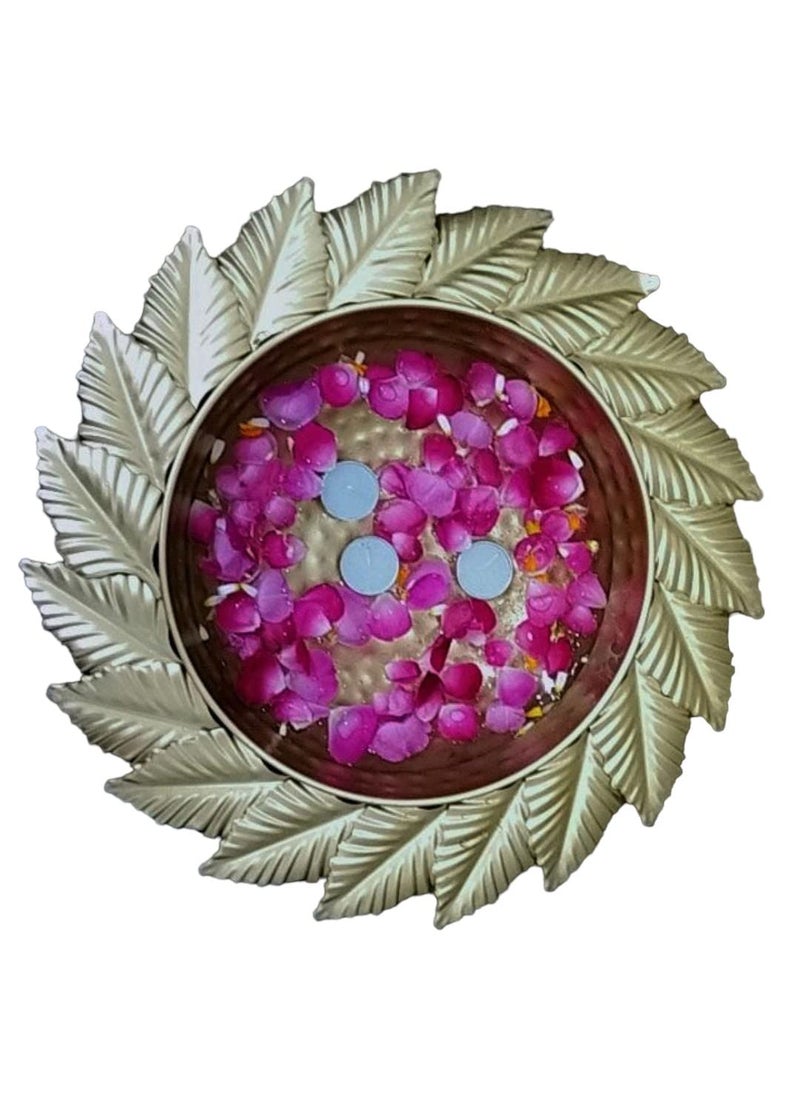 ANCH Beautifully Decorative Handcrafted Iron Round Leaf Border Urli for Floating Flowers and Tea Light Candles | Urli Size - 19In.