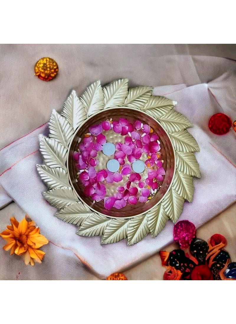 ANCH Beautifully Decorative Handcrafted Iron Round Leaf Border Urli for Floating Flowers and Tea Light Candles | Urli Size - 19In.