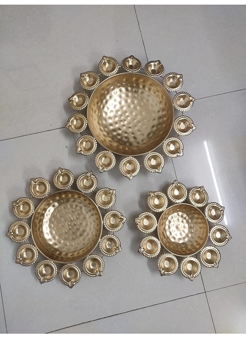 ANCH 3 Pieces Set Traditional Iron Beautiful Handcrafted Diya Urli Bowl for Home, Office and Table Décor | Urli Size - 12, 14 & 16 Inches