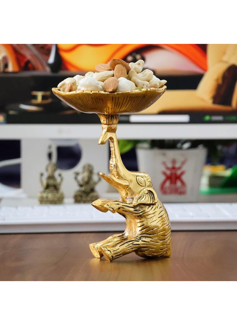 KridayKraft Metal Baby Elephant Trunkup Showpiece Dry Fruit Bowl Showpiece Silver Polish for Your Home,Office Table Decorative,Elephant Showpiece Bowl for Gift,Animal Figurines