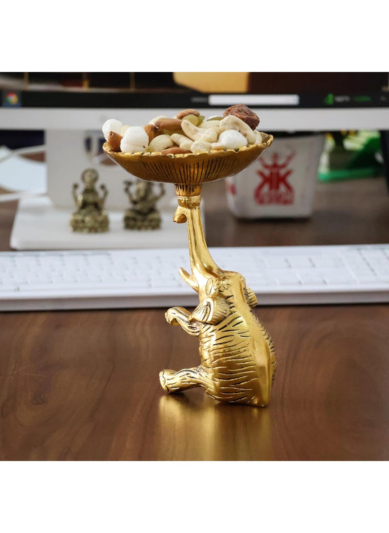 KridayKraft Metal Baby Elephant Trunkup Showpiece Dry Fruit Bowl Showpiece Silver Polish for Your Home,Office Table Decorative,Elephant Showpiece Bowl for Gift,Animal Figurines