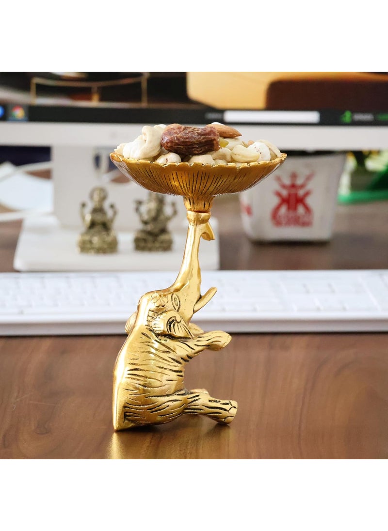 KridayKraft Metal Baby Elephant Trunkup Showpiece Dry Fruit Bowl Showpiece Silver Polish for Your Home,Office Table Decorative,Elephant Showpiece Bowl for Gift,Animal Figurines