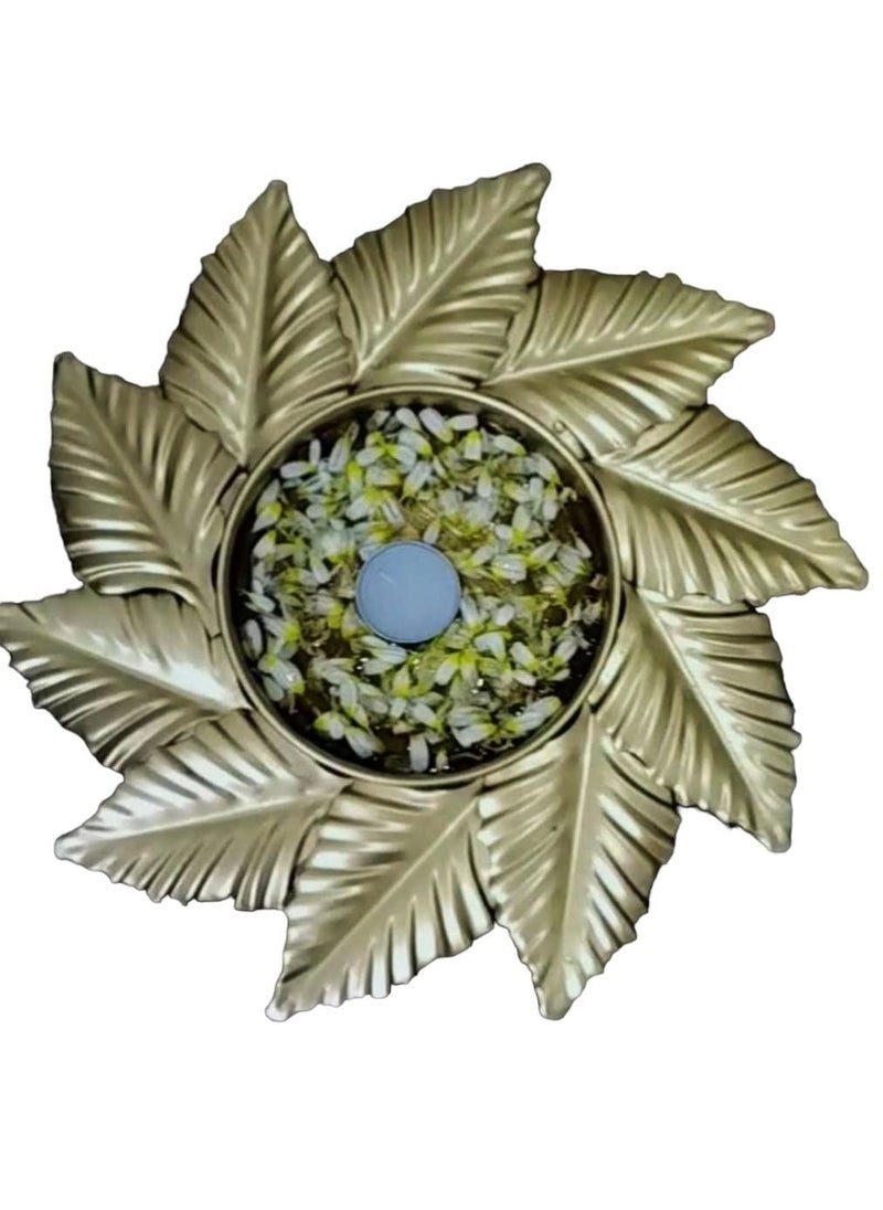 ANCH Beautifully Decorative Handcrafted Iron Round Leaf Border Urli for Floating Flowers and Tea Light Candles | Urli Size - 12In.
