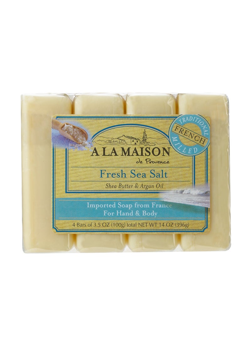 A LA MAISON Fresh Sea Salt Bar Soap - Triple French Milled Natural Moisturizing Hand Soap Bar (3 Bars of Soap, 8.8 oz)