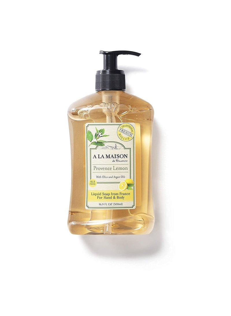 A LA MAISON French Liquid Hand Soap, Provence Lemon - Natural Hand Wash Made with Essential Oils - Biodegradable, Plant-Based, Vegan, Cruelty-Free, Alcohol & Paraben Free (16.9 oz, 1 Pack)