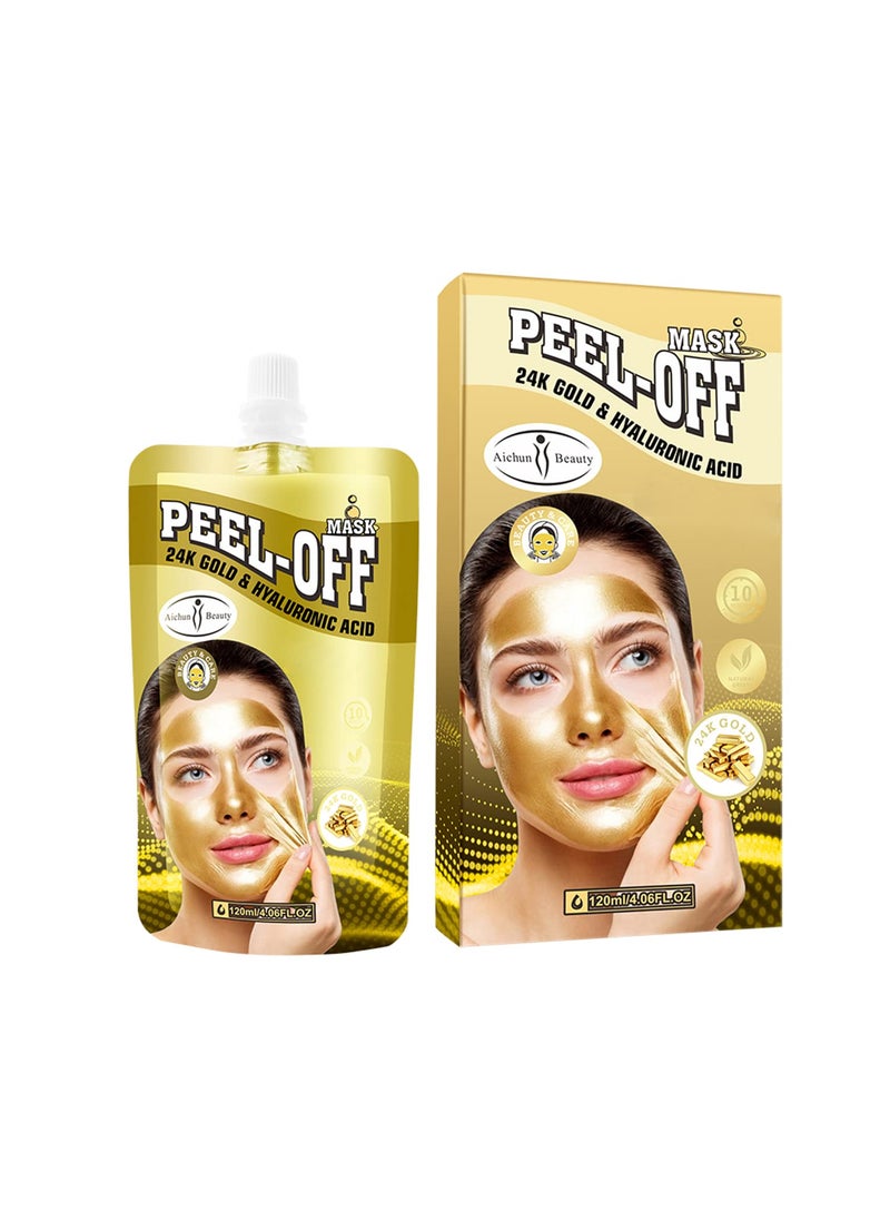 AICHUN BEAUTY Peel-Off Mask 24K Gold Hyaluronic Acid Anti-Wrinkles Anti-Aging Keeps PH Balanced 120ml/4.06FL.OZ