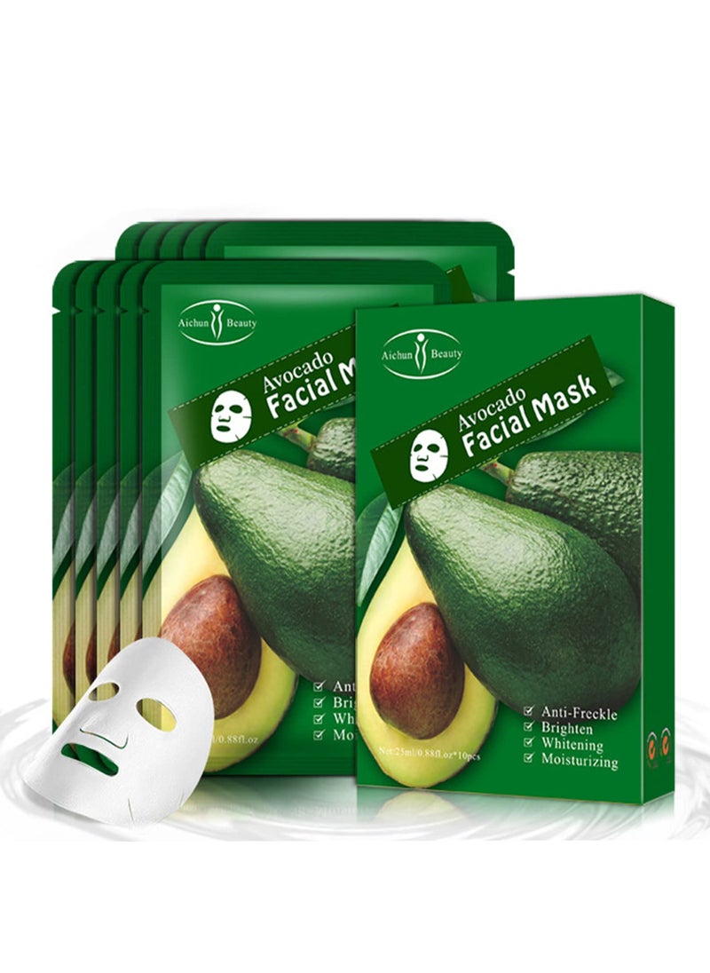 AICHUN BEAUTY Facial Mask Repair Essence Anti-Acne Refreshing Relieve Wrinkles Long-Lasting Soothing Face Skin Care Hydrating Moisturizing 10pcs (AVOCADO)