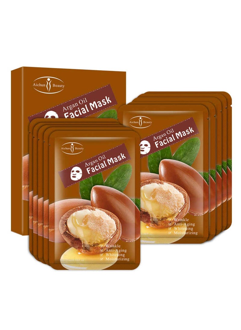 AICHUN BEAUTY Facial Mask Repair Essence Anti-Acne Refreshing Relieve Wrinkles Long-Lasting Soothing Face Skin Care Hydrating Moisturizing 10pcs (ARGAN OIL)