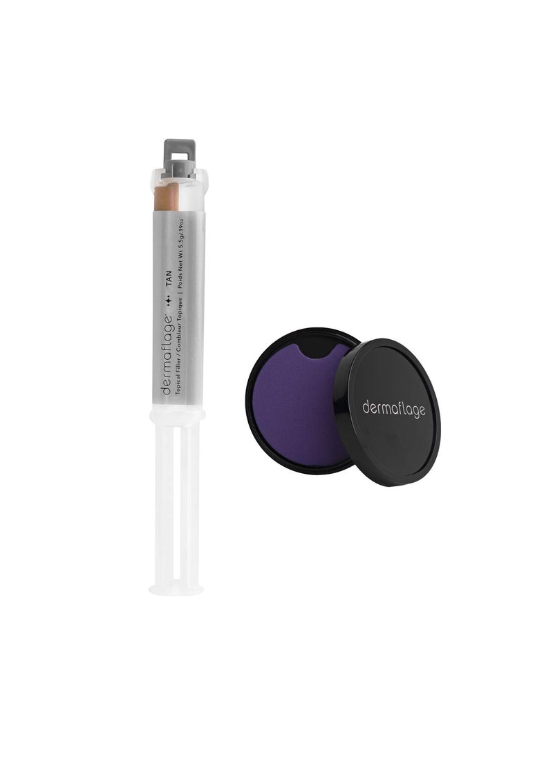 Dermaflage Scar Filler Kit - Tan - Deep Scar Cover and Waterproof Concealer for Acne Scars Wrinkles, and Ice Pick Scars Makeup, 1 mo supply