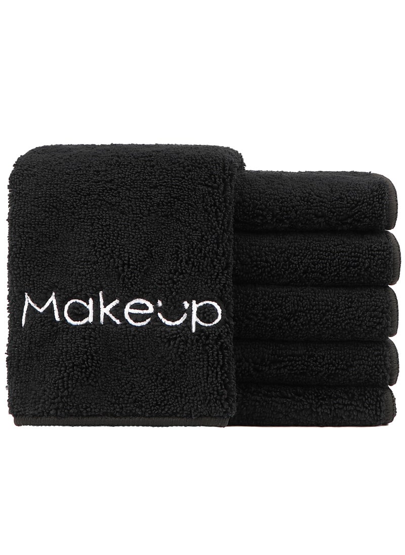 HOMEXCEL Makeup Remover Wash Cloth 6 Pack, Soft Quick Dry Facial Cleansing Makeup Towels, Fingertip Face Towel Washcloths for Hand and Make up, 13 x 13 Inch, Black