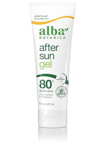 Alba Botanica Aloe Vera Gel for Skin, Cooling After Sun Treatment for Face and Body, Made with Purity Certified 80% Aloe Vera Gel Formula, 8 fl. oz. Tube (Packaging May Vary)