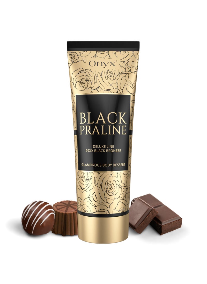 Onyx Black Praline Double Dark Chocolate Tanning Lotion - Advanced Black Bronzer & Sunless Self Tanner Lotion - Instant Dark Results - Deluxe Line - Anti-Orange & Anti-Aging Body Tanning Lotion