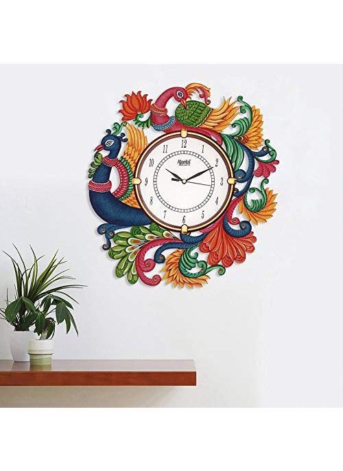 CIRCADIAN Ajanta Wooden Handpainted Desginer Wall Clock for Home Living Room Office Bedroom|Multicolour