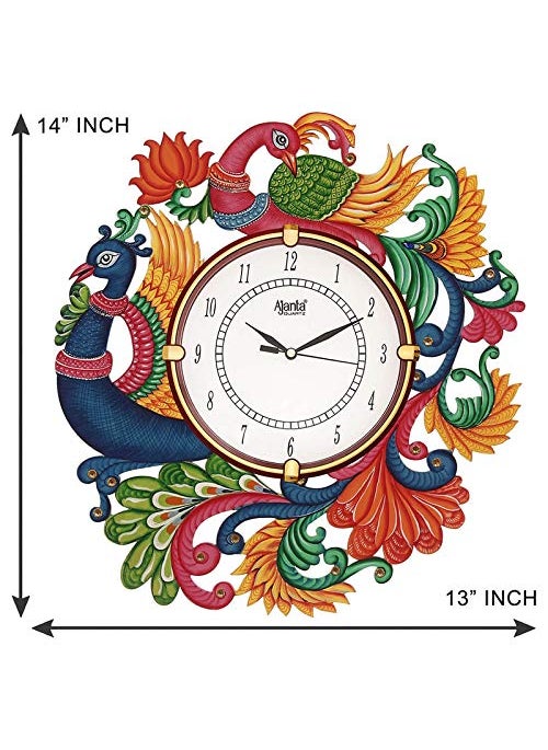 CIRCADIAN Ajanta Wooden Handpainted Desginer Wall Clock for Home Living Room Office Bedroom|Multicolour