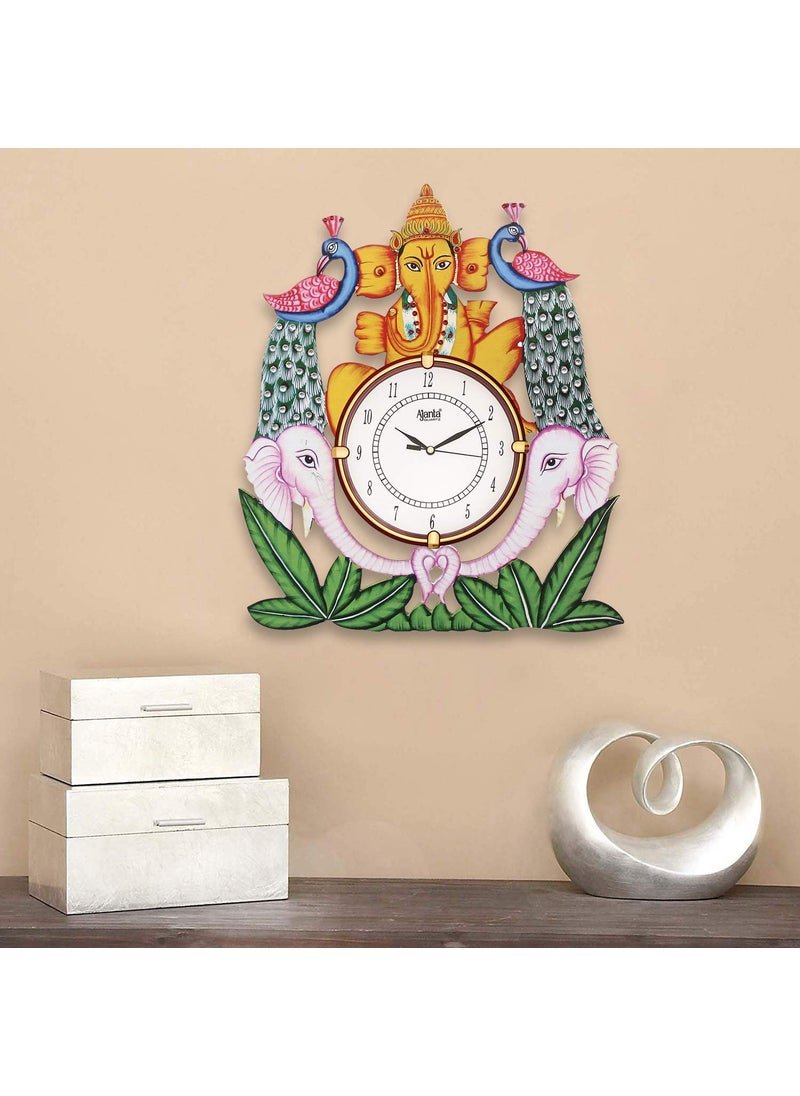 CIRCADIAN Ajanta Design Wall Clock for Home décor Living Room Hall Office Bedroom Fancy Stylish Antique Wooden Watch Hand Made Multicolour 44 x 37 cm Pack of 1
