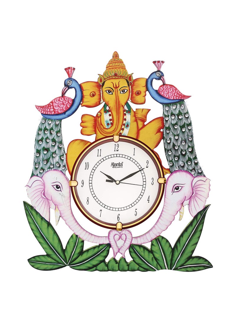 CIRCADIAN Ajanta Design Wall Clock for Home décor Living Room Hall Office Bedroom Fancy Stylish Antique Wooden Watch Hand Made Multicolour 44 x 37 cm Pack of 1