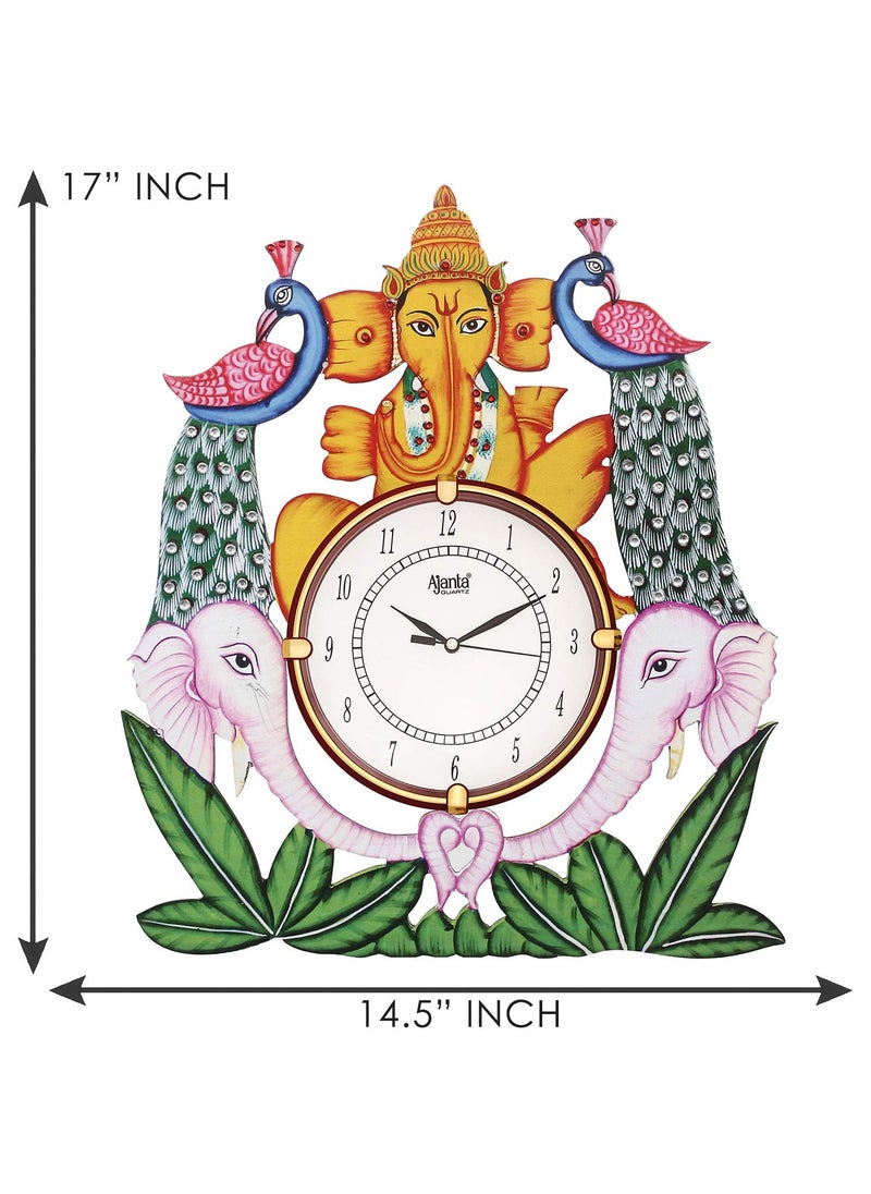 CIRCADIAN Ajanta Design Wall Clock for Home décor Living Room Hall Office Bedroom Fancy Stylish Antique Wooden Watch Hand Made Multicolour 44 x 37 cm Pack of 1