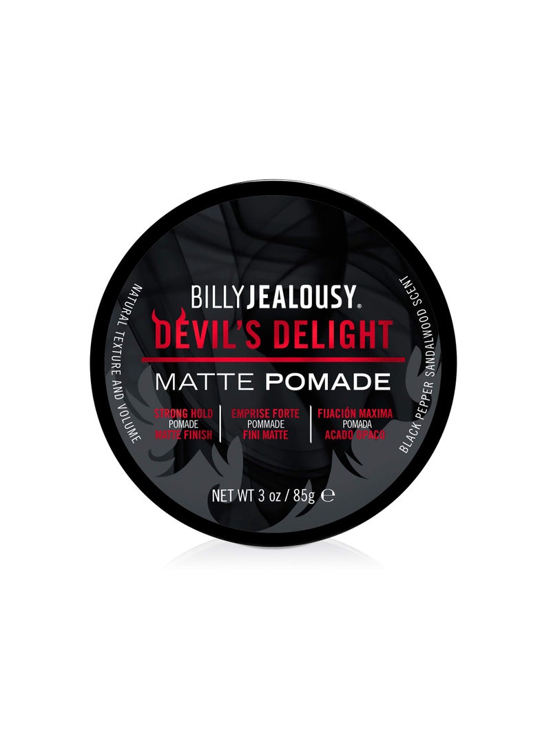 Billy Jealousy Devil's Delight Matte Pomade for Men Adds Volume and Definition, Strong Hold Water-Based Formula with Black Pepper Sandalwood Scent, 3 Oz.