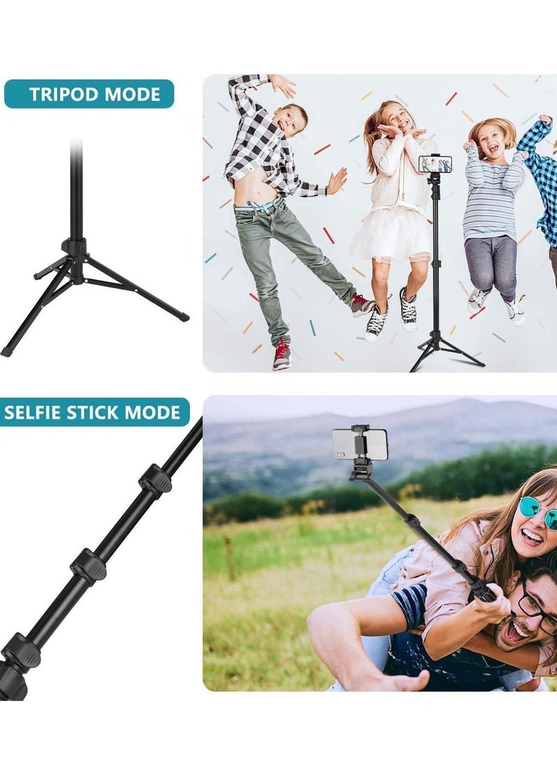 142cm Extendable Tripod Stand with Bluetooth Remote for iPhone Android Phone, Universal Phone Clip, Heavy Duty Aluminum, Compatible with Small Camera (Black)