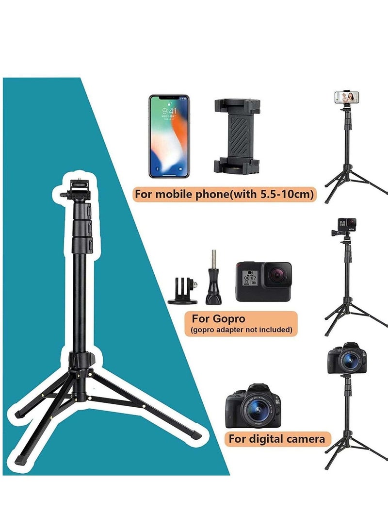 142cm Extendable Tripod Stand with Bluetooth Remote for iPhone Android Phone, Universal Phone Clip, Heavy Duty Aluminum, Compatible with Small Camera (Black)