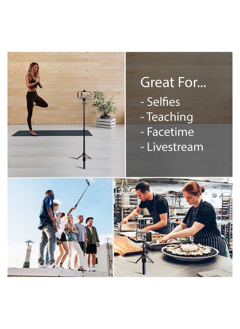 48 Compact Selfie Stick u0026 Tripod, Extendable, Wireless Bluetooth Remote, Lightweight Aluminum, Travel Ready, Compatible with iPhone 14 13 12 Pro Xs Max Xr