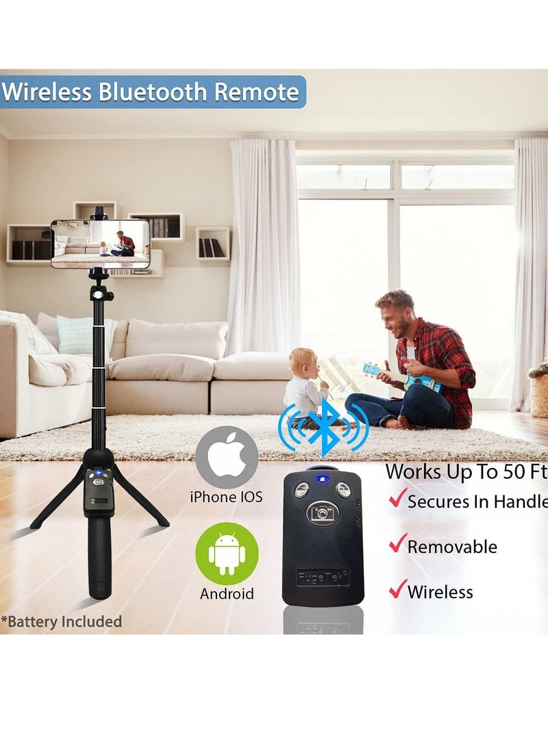 48 Compact Selfie Stick u0026 Tripod, Extendable, Wireless Bluetooth Remote, Lightweight Aluminum, Travel Ready, Compatible with iPhone 14 13 12 Pro Xs Max Xr