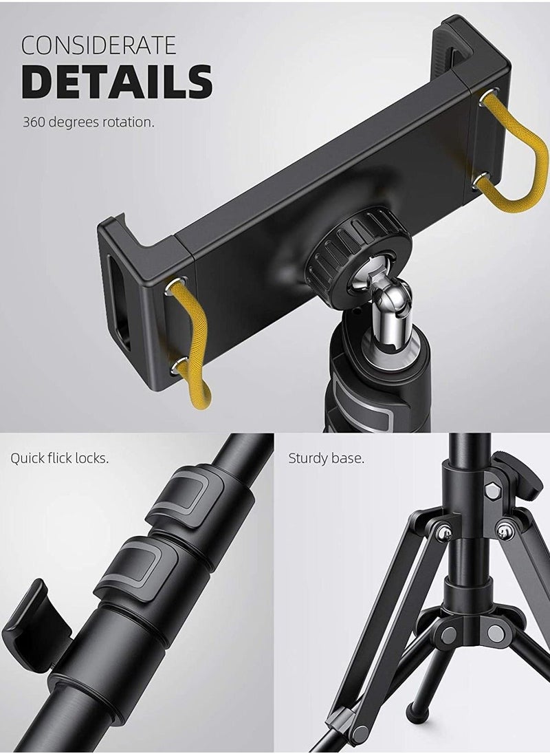 Tablet Floor Tripod Stand - 64.9 Tablet Holder Mount with Adjustable Height for Stream/Watching with Bluetooth Remote, for iPad Pro 12.9, Mini, Air