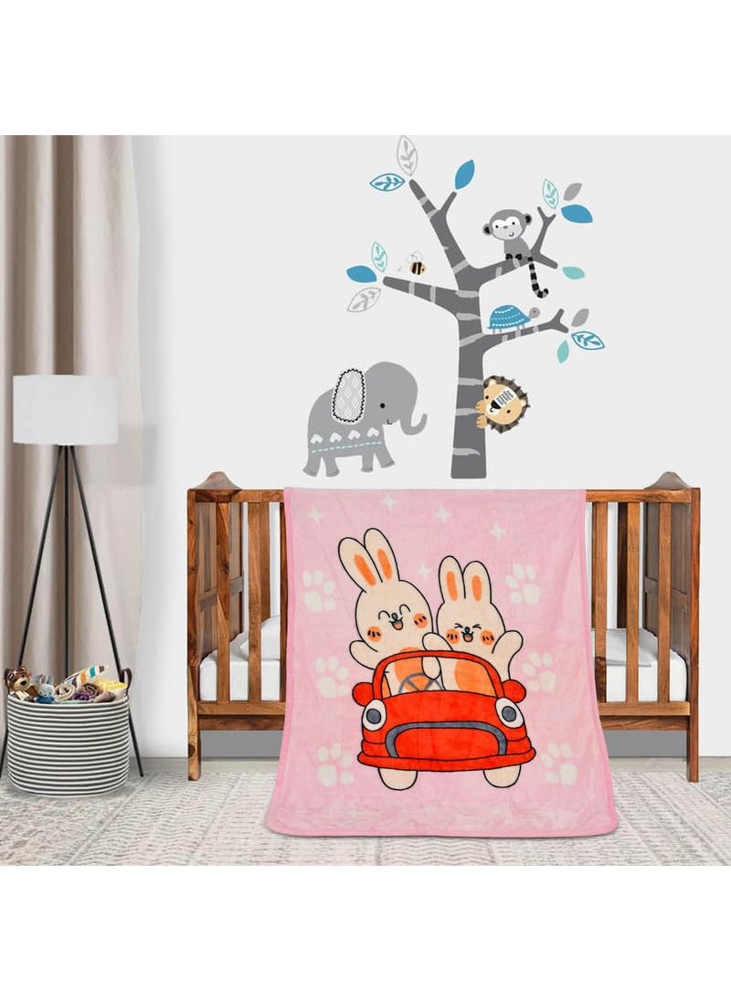 Florida All Season AC Baby Blanket Swaddler Wrapper Flannel Soft and Comfortable for New Born Babies with Adorable Prints and Designs-Happy Pink