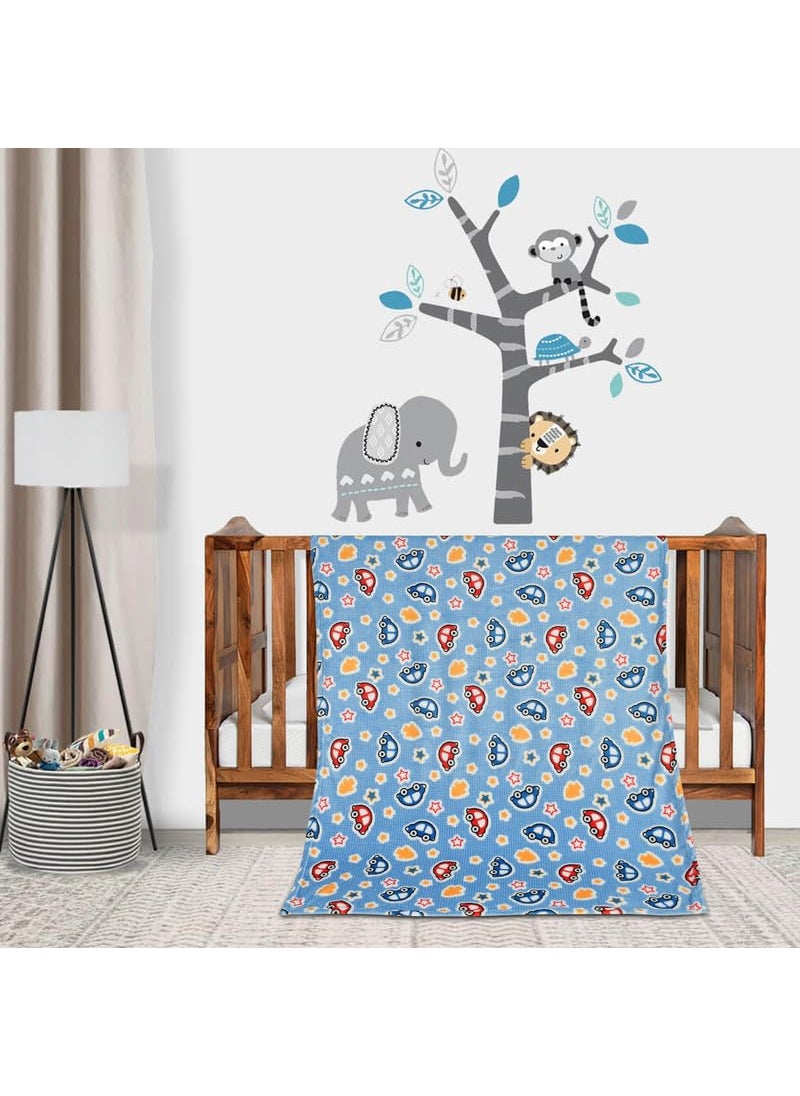 Florida All Season AC Baby Blanket Swaddler Wrapper Flannel Soft and Comfortable for 0-5 Years Babies with Car Print-Car Blue