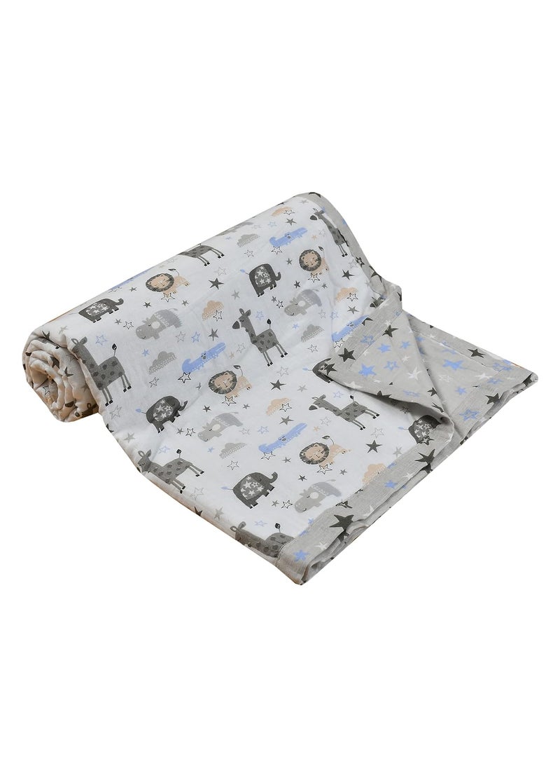 Florida Cotton Kids Reversible Baby Bed Blanket/AC Dohar (Grey, 100x140CM)