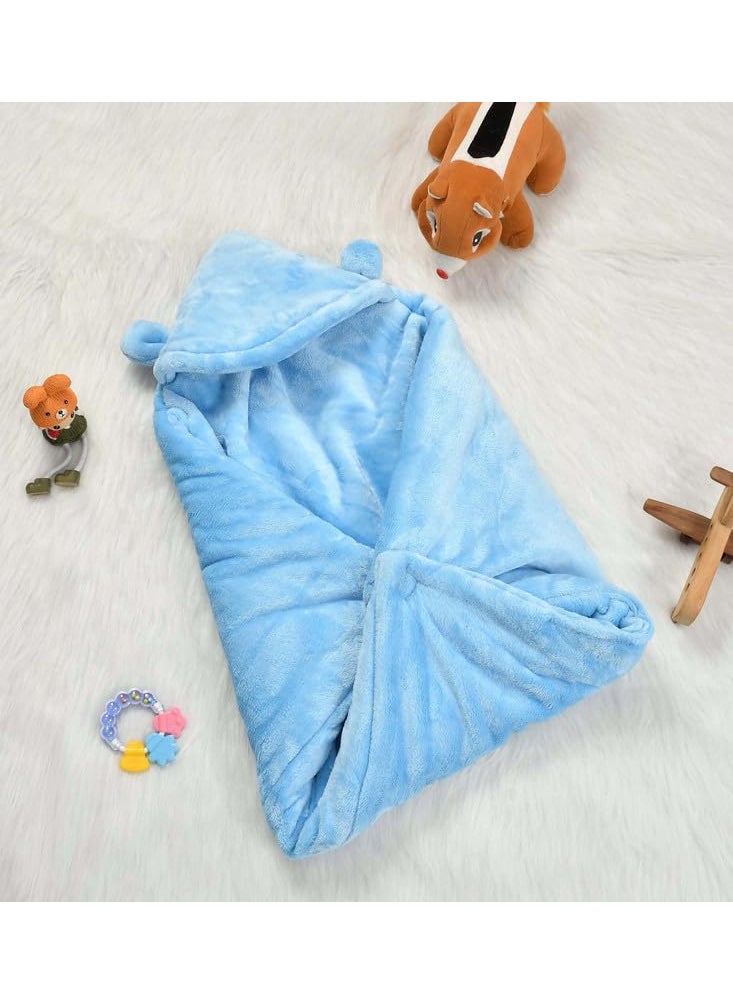 Florida All Season Hooded Baby Blanket Swaddler Wrapper Flannel Soft and Comfortable for New Born Babies-Wrap Sky Blue