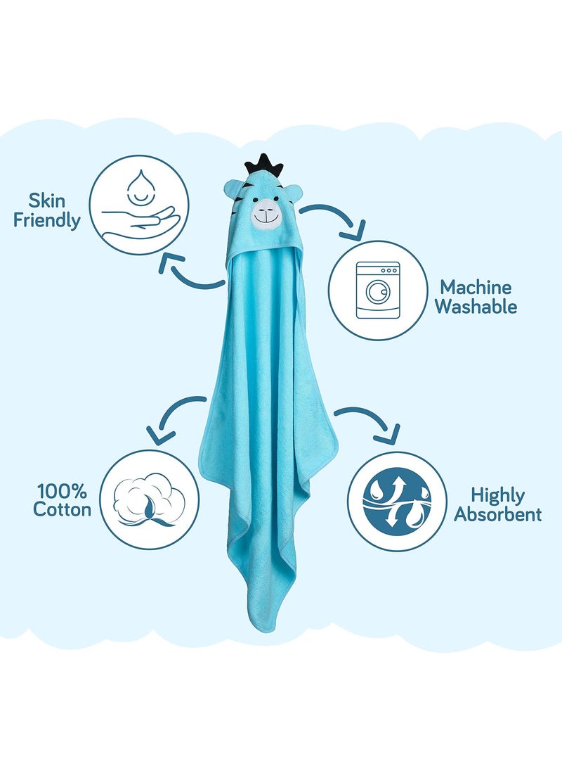 LuvLap Hooded Baby Bath Towel for New Born, Super Soft, Made with Super Soft and Highly Absorbent 100% Zero Twist Cotton, Can be Used for Baby Swaddling (Aqua Blue Zebra)