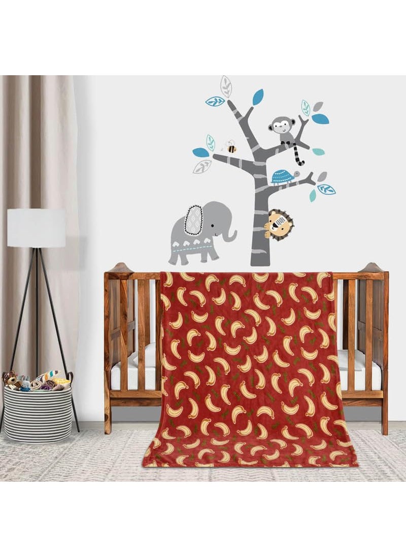 Florida All Season AC Baby Blanket Swaddler Wrapper Flannel Soft and Comfortable for 0-5 Years Babies with Banana Print-Banana Rust