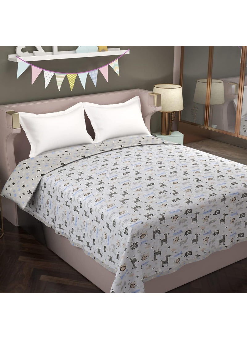 Florida Cotton Kids Reversible Double Bed Blanket/AC Dohar (Grey, 215x240CM)