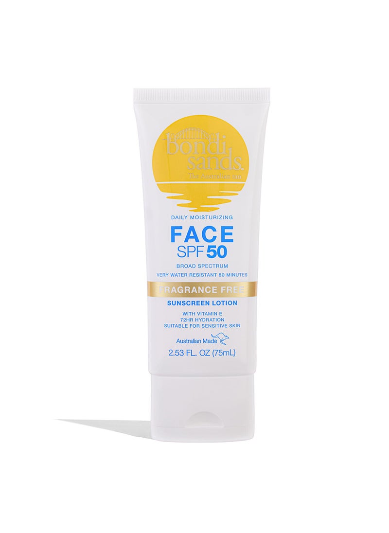 Bondi Sands Fragrance Free Daily Sunscreen Face Lotion SPF 50 | Hydrating UVA + UVB Protection, Non-Greasy, Gentle, Water Resistant | 2.53 Oz/75 mL