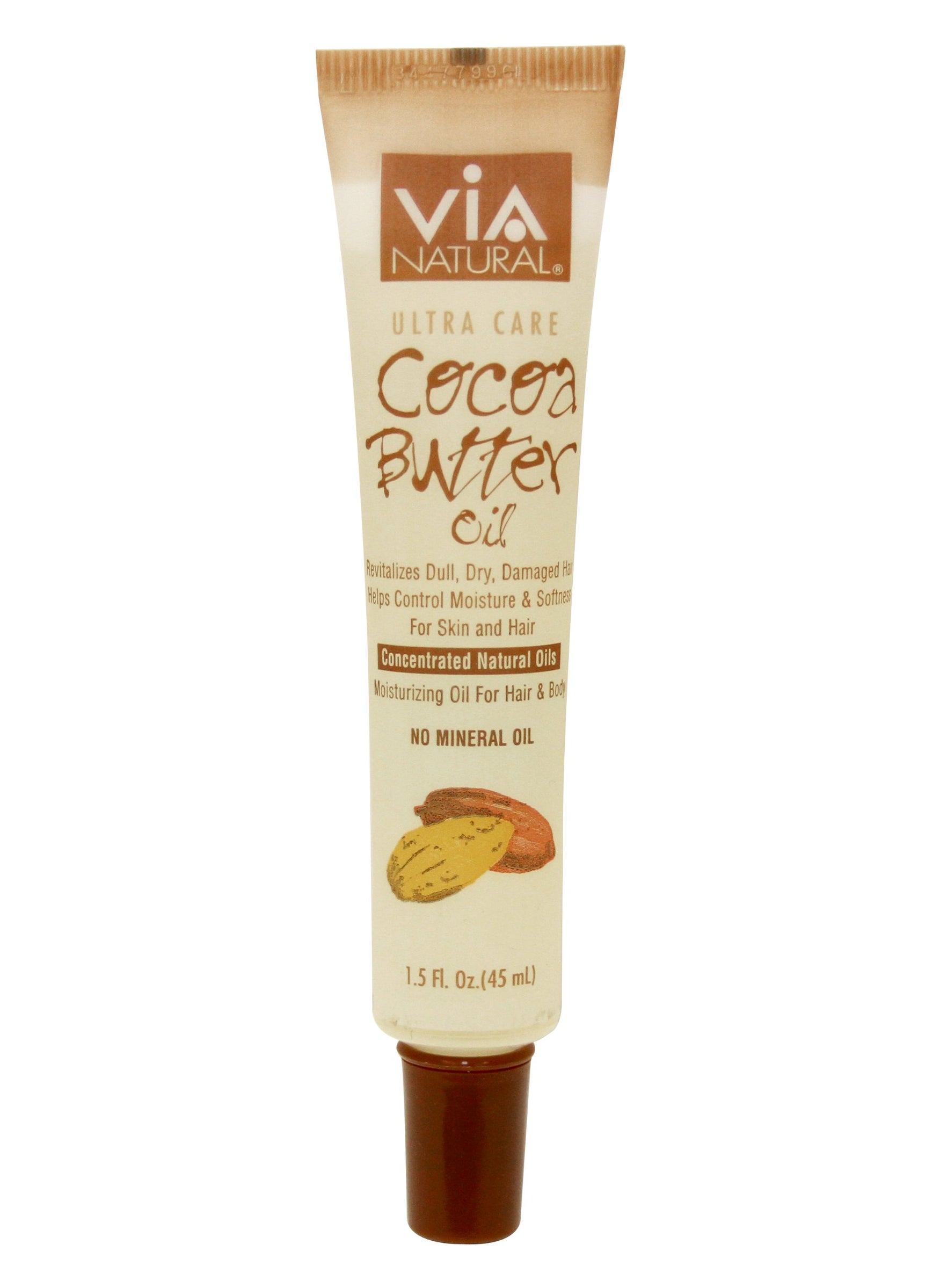 VIA Natural Ultra Care Cocoa Butter Oil Concentrated Natural Oil 1.5oz - Revitalizes Dull, Dry, Damaged Hair Helps Control Moisture & Softness For Skin and Hair - 3 Pack