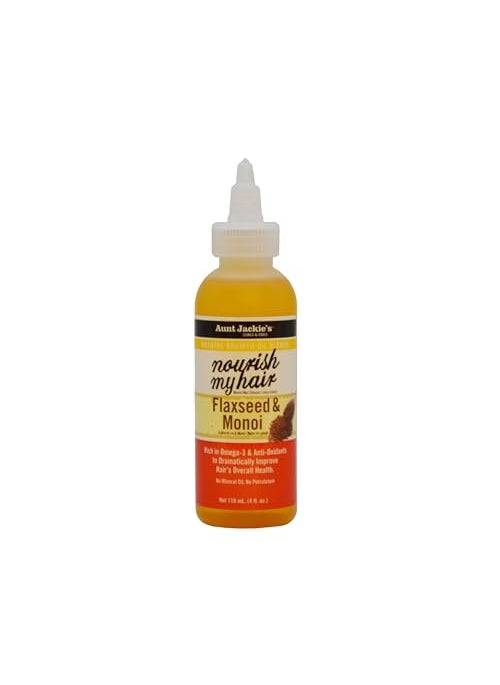 Aunt Jackie's Natural Growth Oil Blends Nourish My Hair - Flaxseed and Monoi, Improve Hair's Overall Health, Rich in Omega-3 and Anti-Oxidants, 4 oz