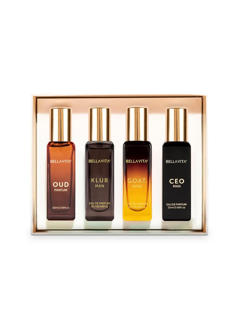 Bella Vita Luxury Man Perfume Gift Set 4 x 20 ml for Men with KLUB, OUD, CEO, G.O.A.T Perfume | Woody, Citrusy Long Lasting EDP Fragrance Scent