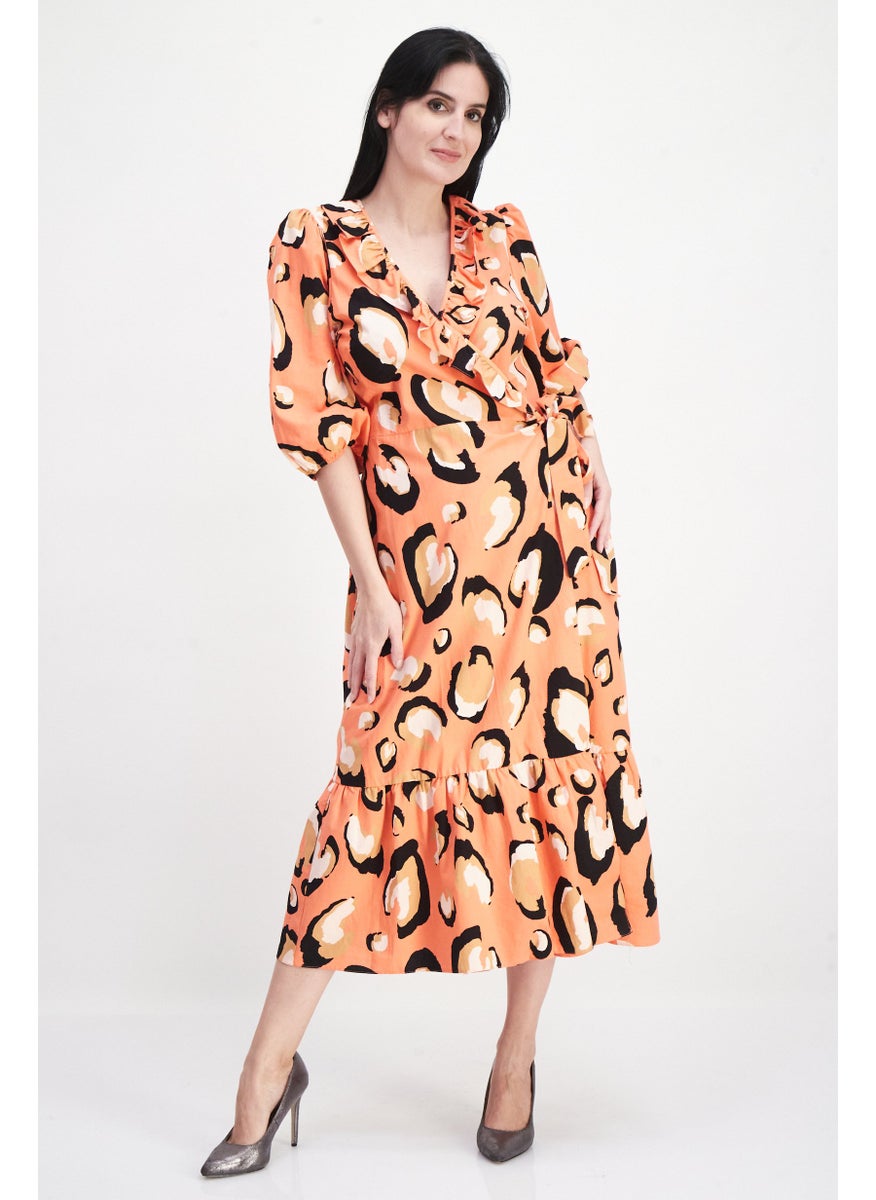 Women Allover Print Midi Dress, Coral Combo