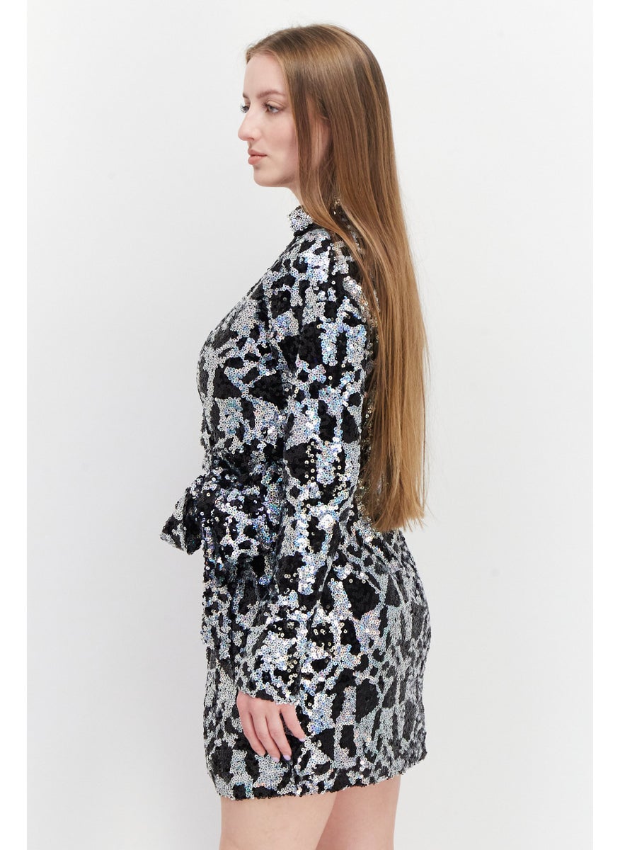 Women Embellished Mini Dress, Black Combo