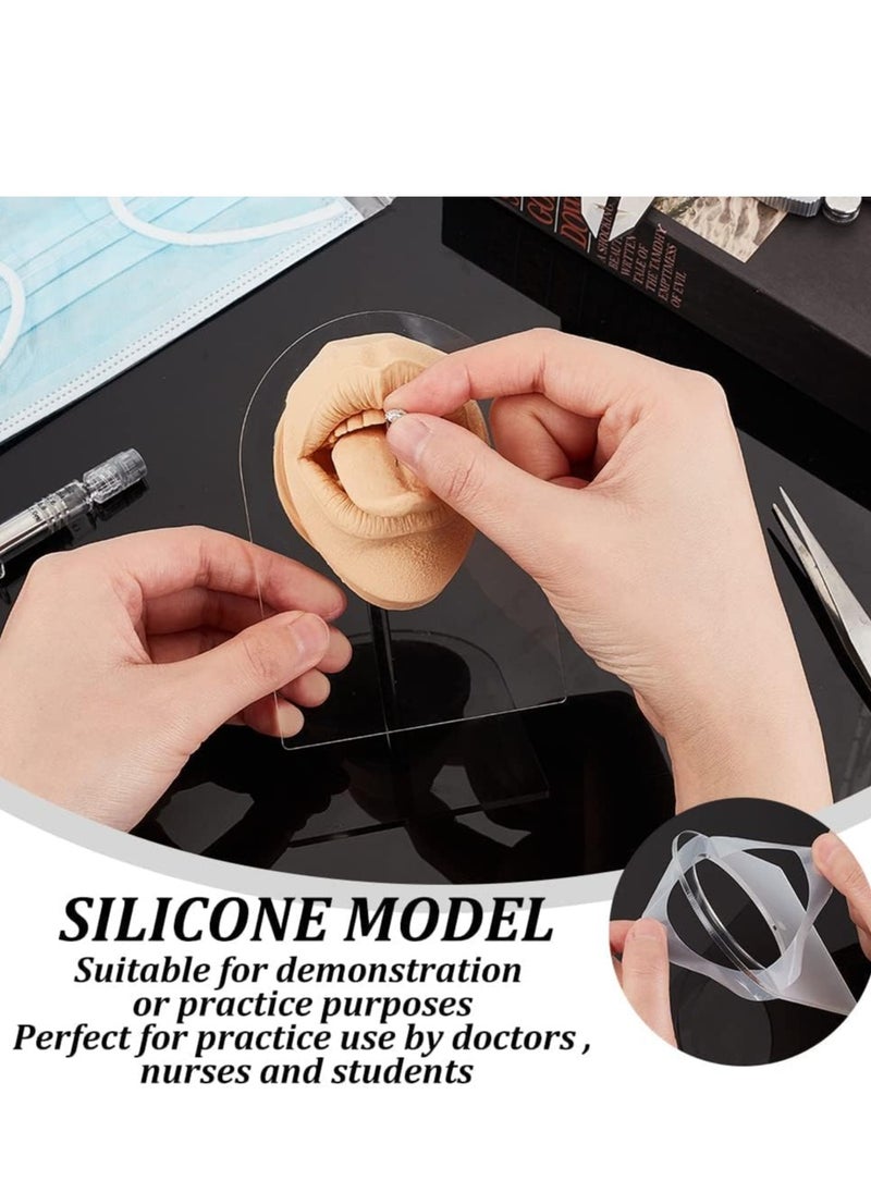 Silicone Tongue Mouth Model, Flexible Model Body Part Display with Acrylic Stand Lifelike Human Model Simulation for Jewelry Display Teaching Tool Earrings Practice (Skin Color)