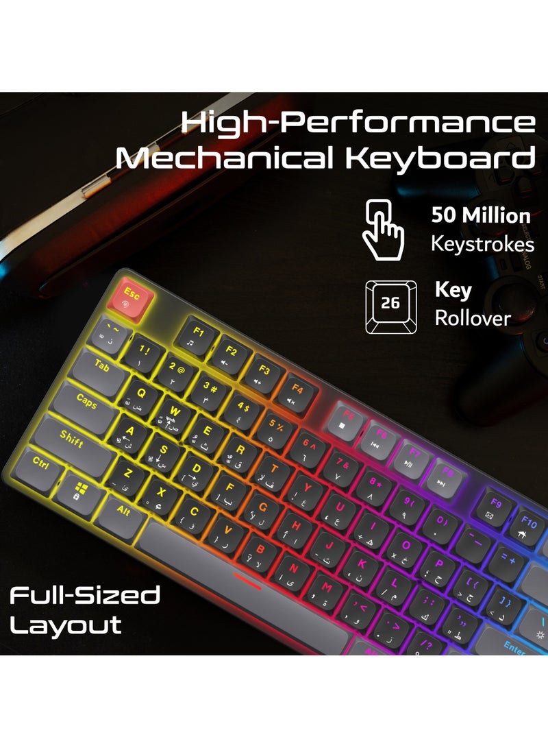 Full-Size Mechanical Keyboard for Gamers With 17 LED Rainbow Modes, Low-Profile Dust-Proof Keys, 26 Anti-Ghosting Keys, and Stabilized Big Keys and Superior Performance – StealthKey English