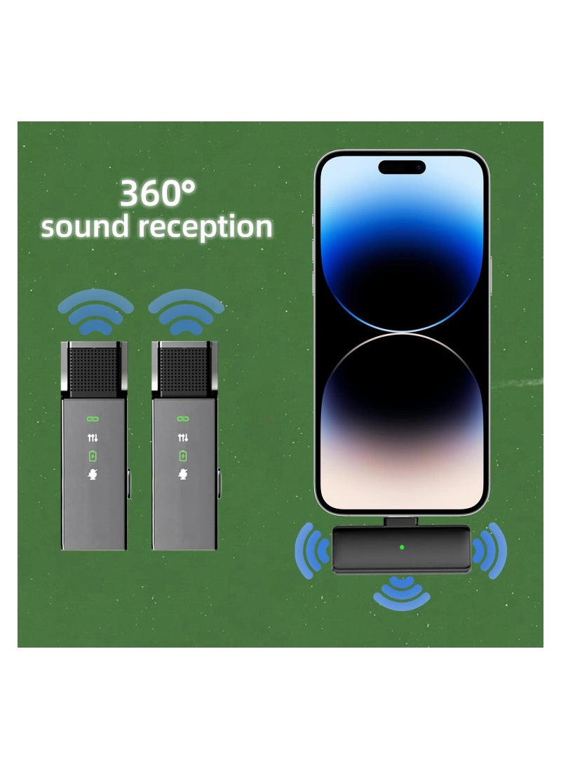 Wireless Lavalier Microphone Type-C Phone, Lapel Mini Clip-on Mic, Professional Noise Reduction, 6H Working Time, Safety Mode with Charging Case, for Video Recording, Interview, Vlog, Live Stream