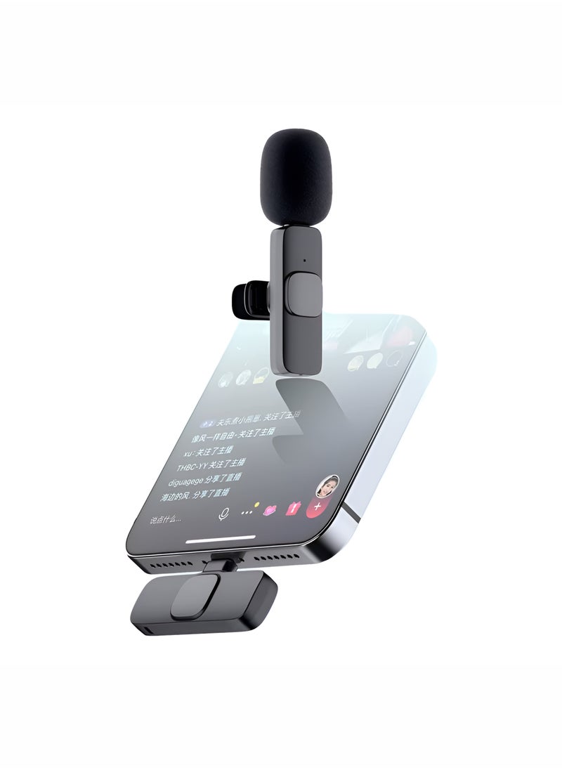 Wireless Lavalier Microphone for iPhone USB-C Interface, Professional Noise-Cancelling Mini Condenser Lapel Mic for Vlogging Video Recording Interviews and Audio Capture Plug-and-Play with Auto Sync