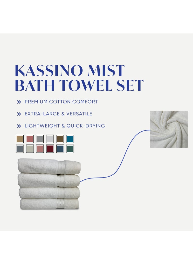 Kassino Premium Bath Towels Set - (4 Pack, 70x140 cm), 580 GSM Bath Towel,100% Combed Cotton, Soft & Quick-Dry Towels for Bathroom, Highly Absorbent, Double Stitched Hotel Quality Towels | White