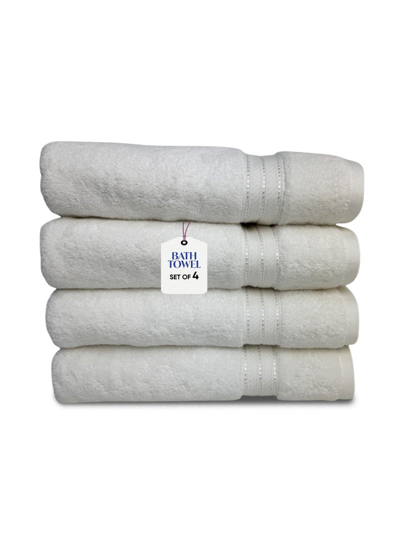 Kassino Premium Bath Towels Set - (4 Pack, 70x140 cm), 580 GSM Bath Towel,100% Combed Cotton, Soft & Quick-Dry Towels for Bathroom, Highly Absorbent, Double Stitched Hotel Quality Towels | White