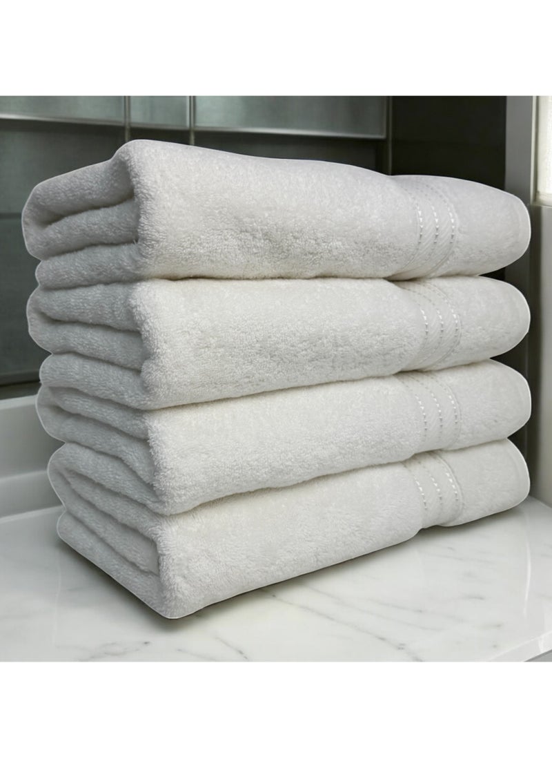 Kassino Premium Bath Towels Set - (4 Pack, 70x140 cm), 580 GSM Bath Towel,100% Combed Cotton, Soft & Quick-Dry Towels for Bathroom, Highly Absorbent, Double Stitched Hotel Quality Towels | White