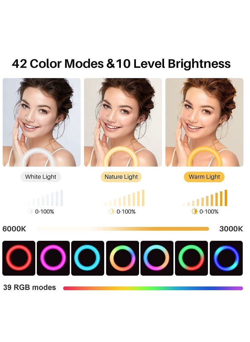 12'' RGB Ring Light with Stand and Phone Holder - TODI Selfie Ring Light with Tripod Stand for Makeup/Photography/YouTube Video/Vlog/TikTok/Live Stream, Led Ring Light Compatible with iPhone u0026 A